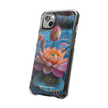 Vibrant Lotus Embroidery - Clear Impact iPhone 14 Phone Case