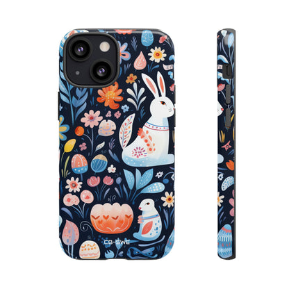 Bunnies Play Among Flowers - iPhone Case