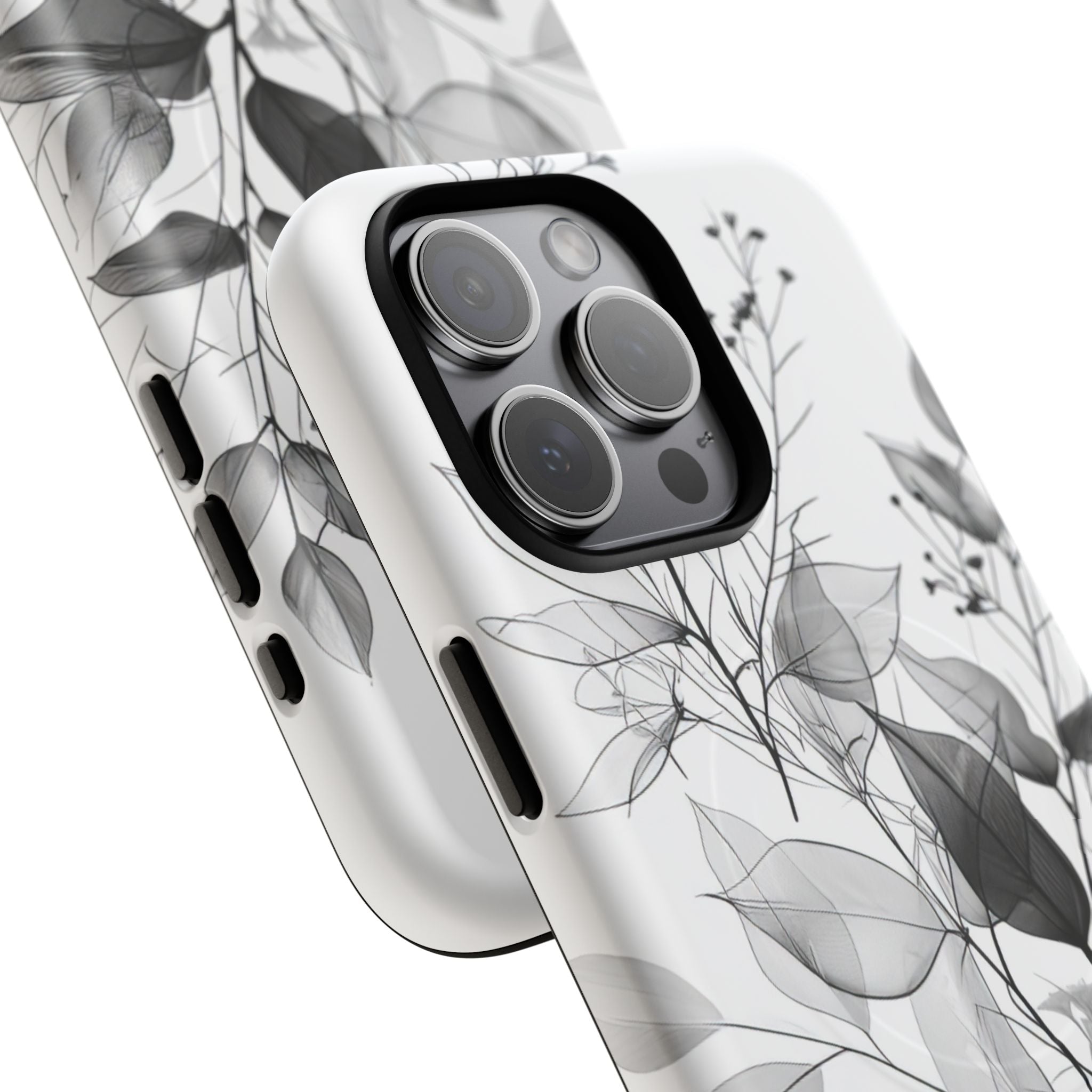 Monochrome Floral Elegance iPhone 15 | Tough+ Phone Case