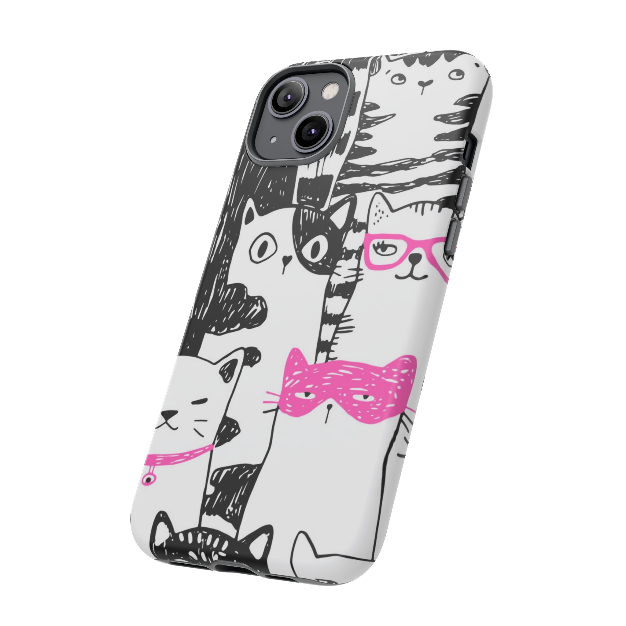 Black & Pink Cat Pattern iPhone Case (Protective) Phone Case