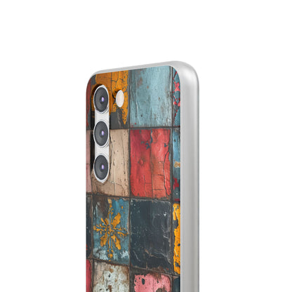 Rustic Red-Yellow Vintage Tiles - Flexi Samsung S23 Phone Case