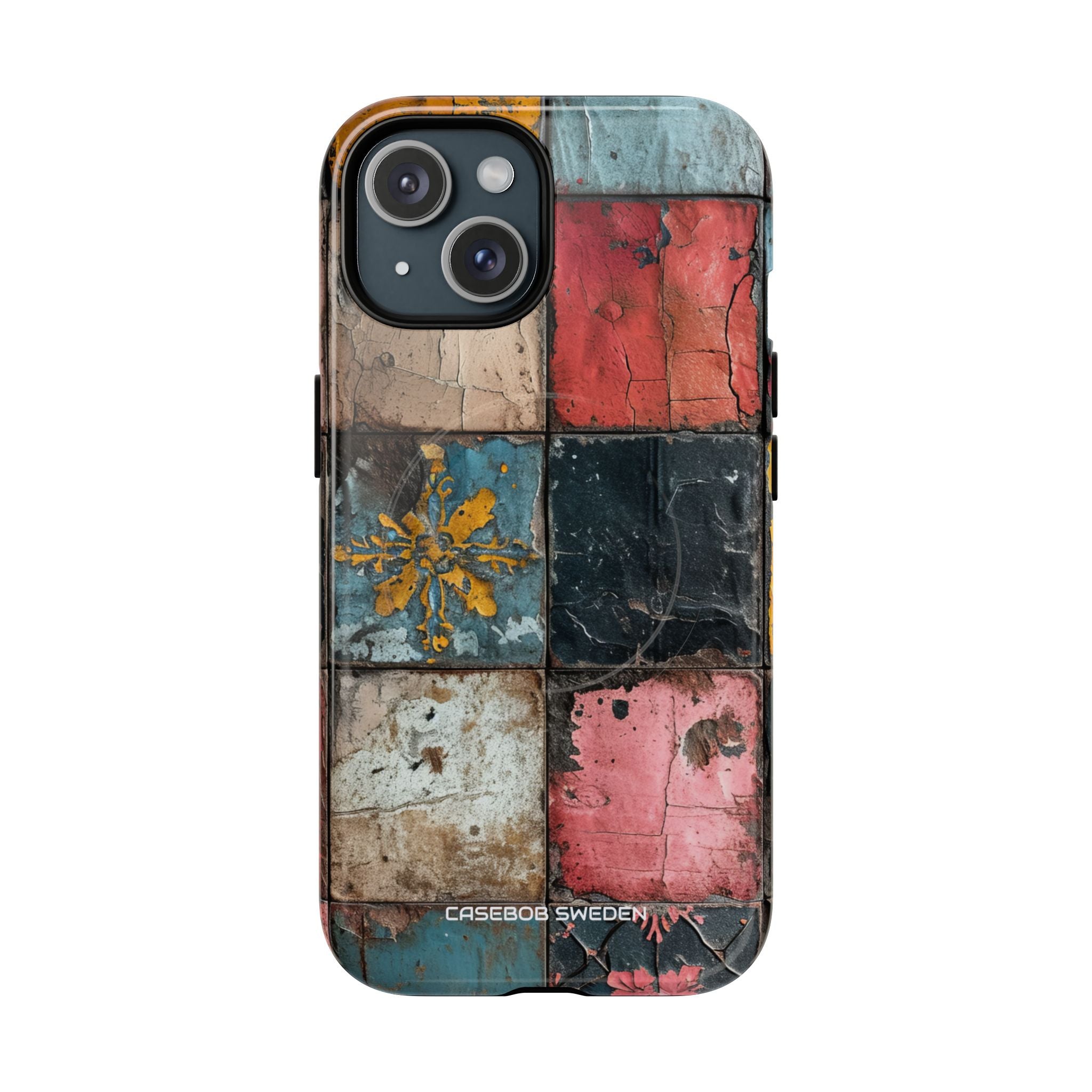 Rustic Red-Yellow Vintage Tiles - Tough + MagSafe® iPhone 15 Phone Case