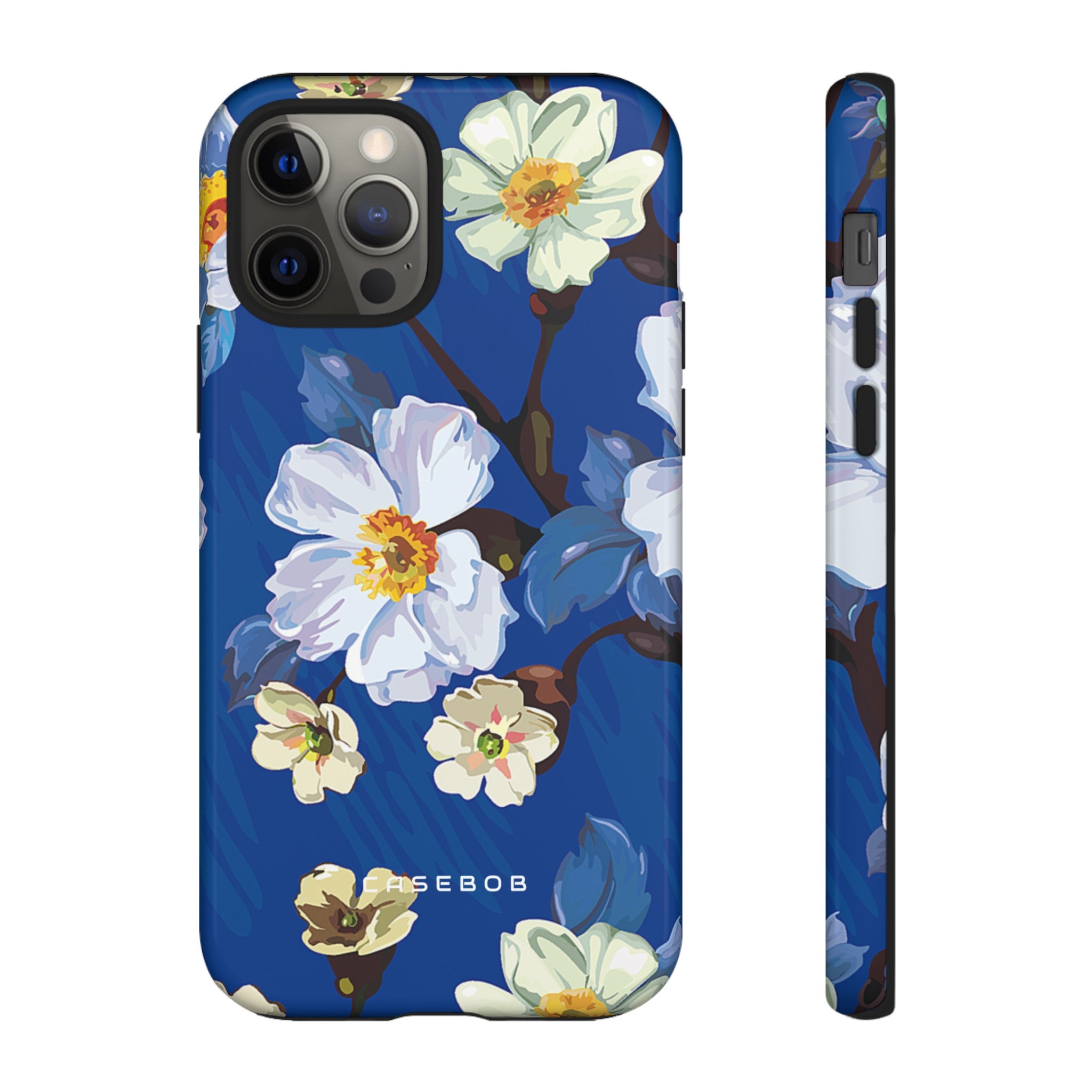 Elegant Flower on Blue iPhone Case | Tough