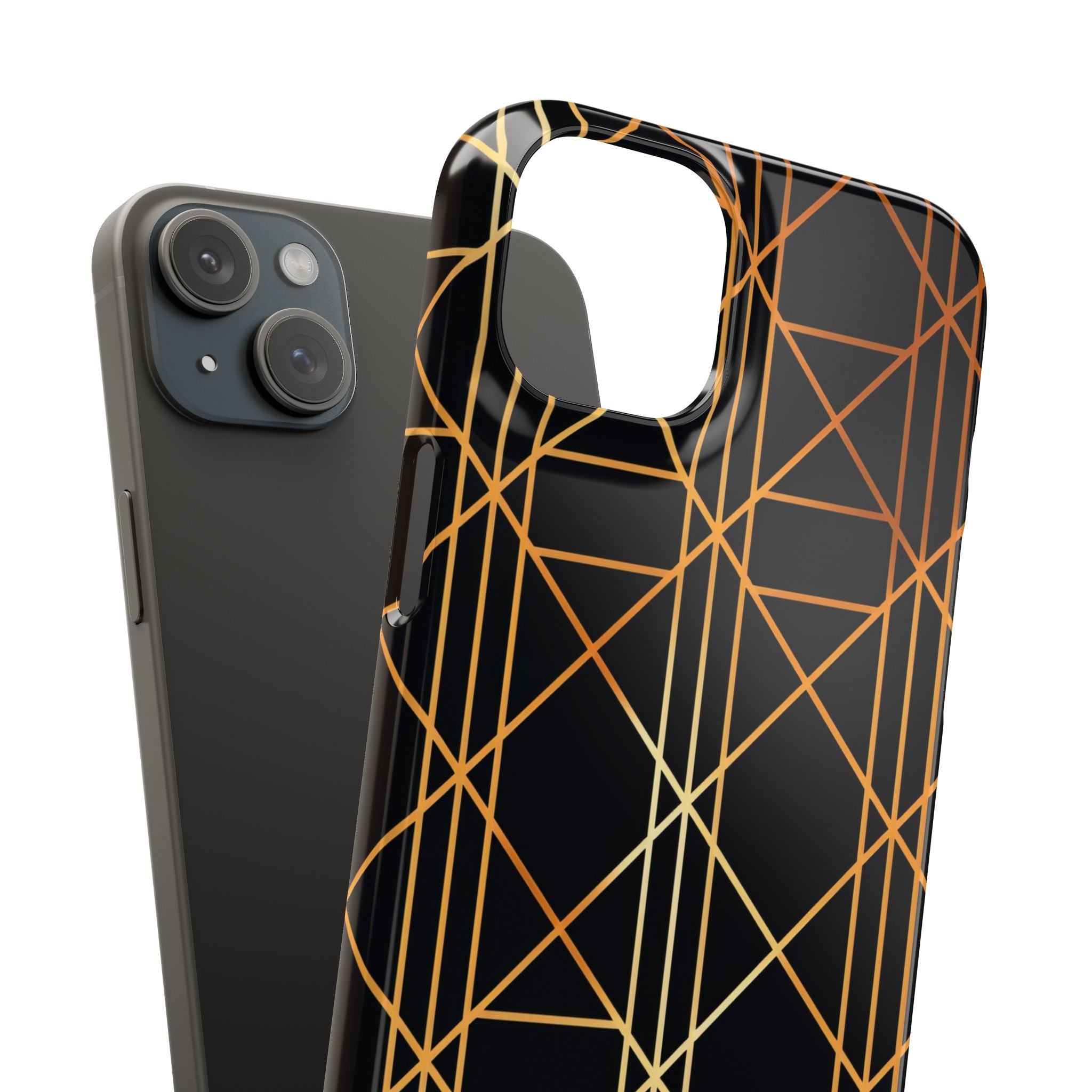 Golden Geometric Elegance iPhone 15 - Slim Phone Case