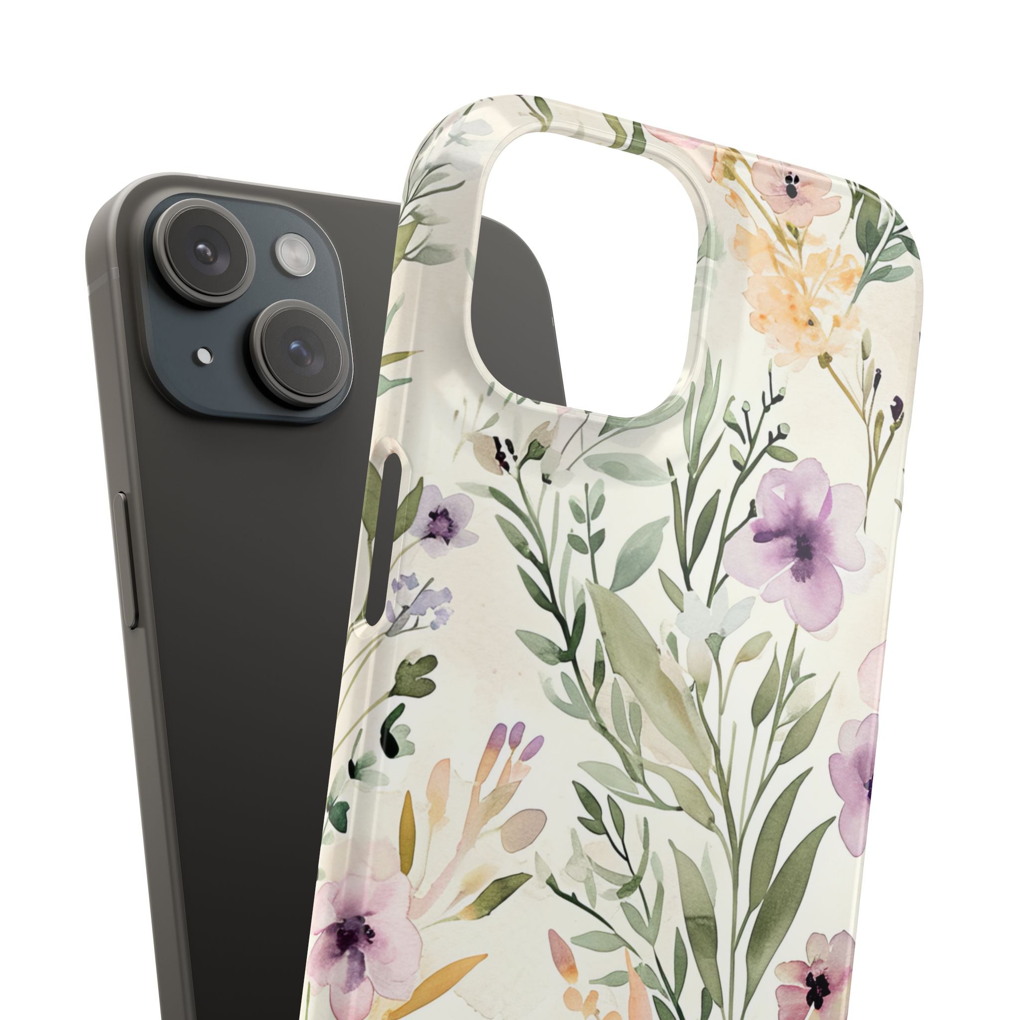 Soft Green Lavender Floral Pattern - Slim iPhone 15 Phone Case