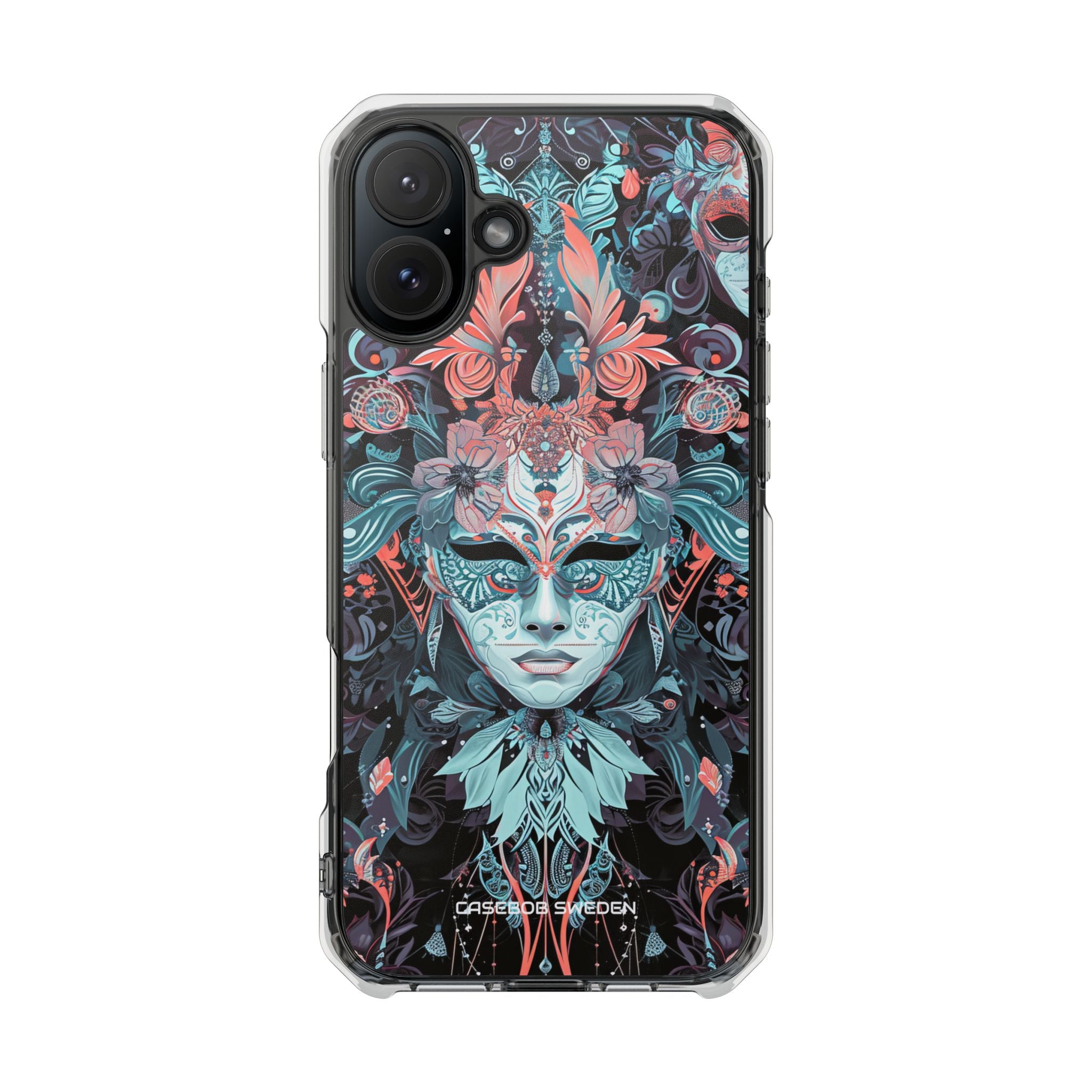 Mystic Teal Coral Mask - Clear Impact iPhone 16 Phone Case