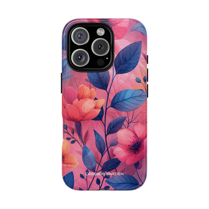 Pink Blue Floral - Tough iPhone 16 Phone Case