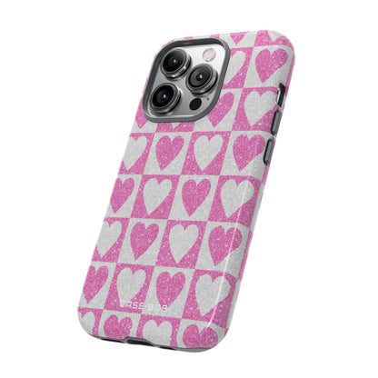 Glitter Heart Grid iPhone 14 Pro Case - Tough