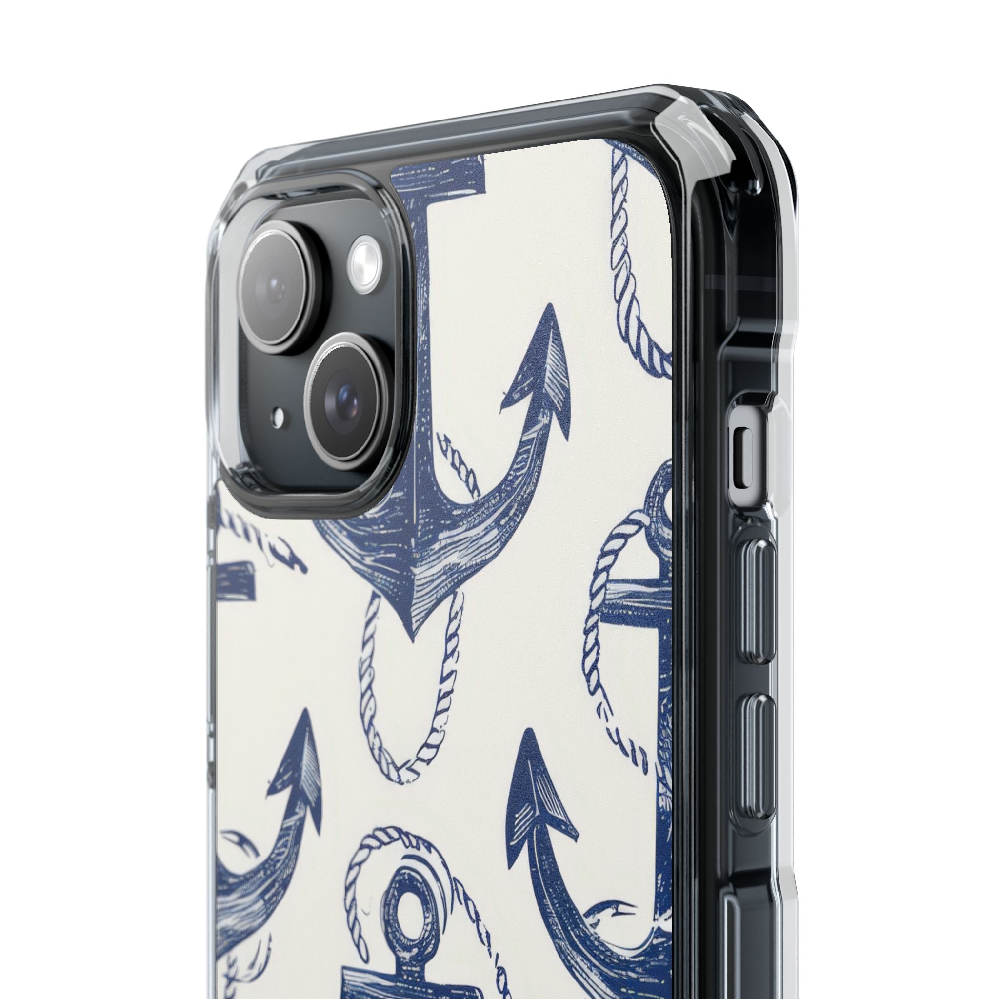 Navy Anchor Tapestry iPhone 15 - Impact Clear+