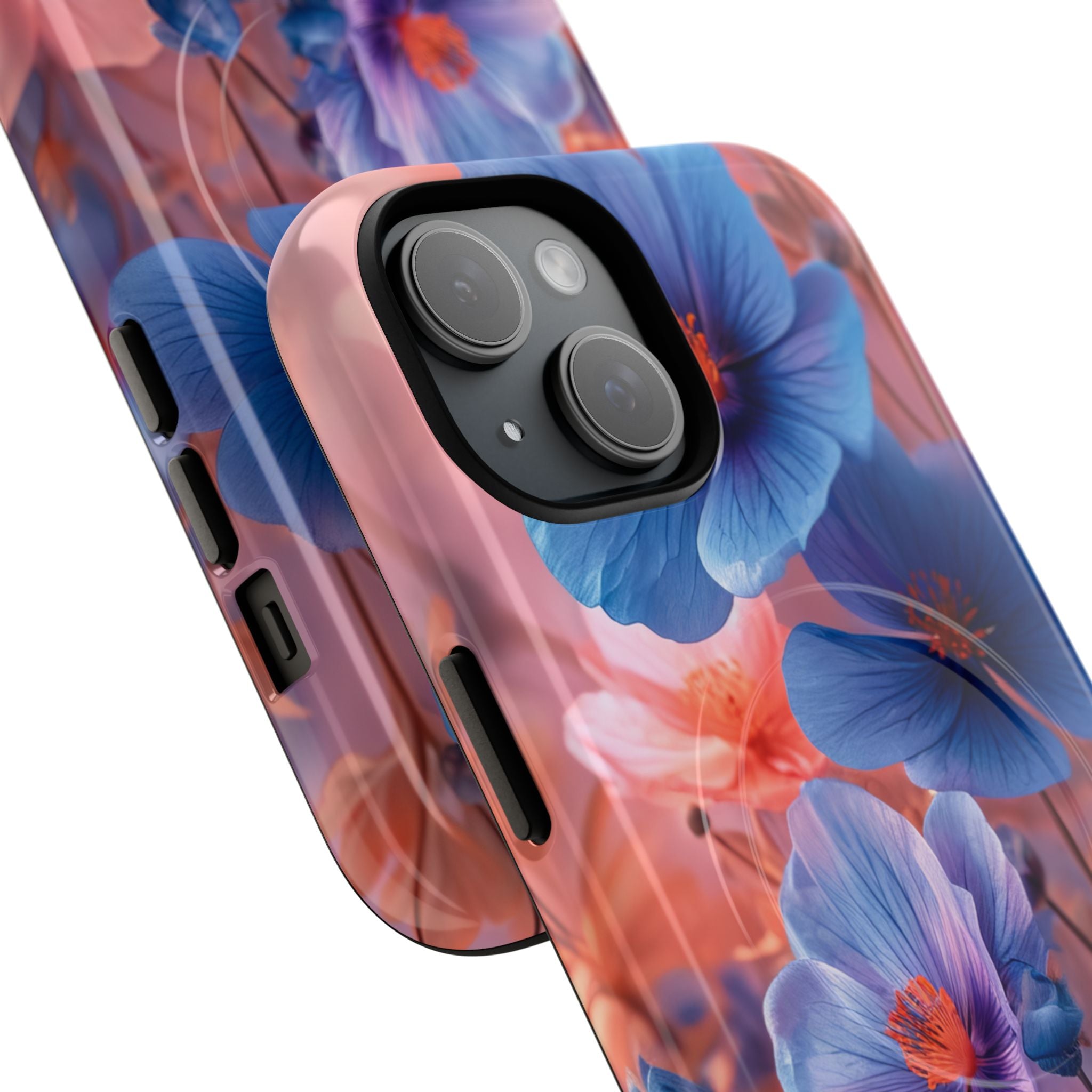 Blue Peach Blossoms - Tough + MagSafe® iPhone 15 Phone Case