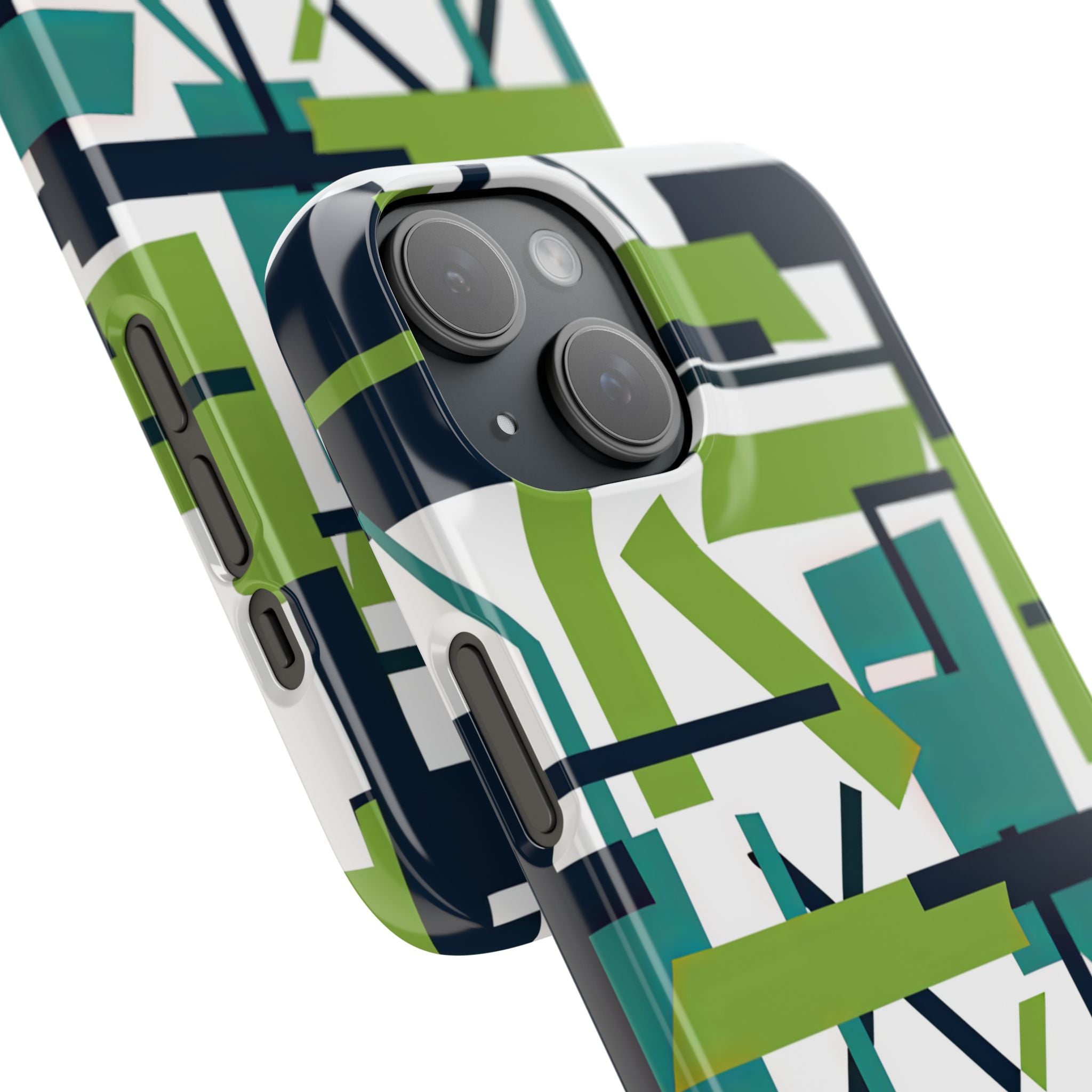 Green Geometry Glide iPhone 15 - Slim Phone Case