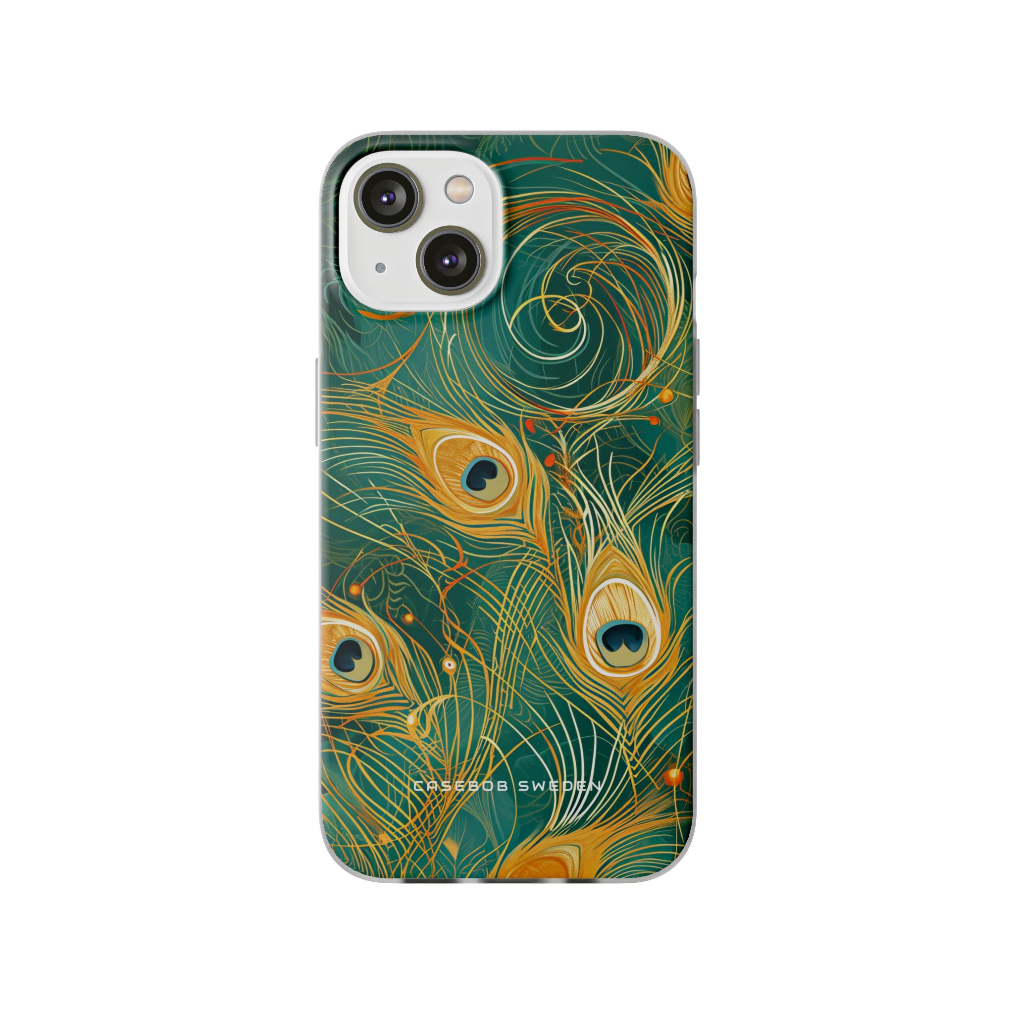 Peacock Elegance in Teal and Gold iPhone 14 - Flexi Phone Case