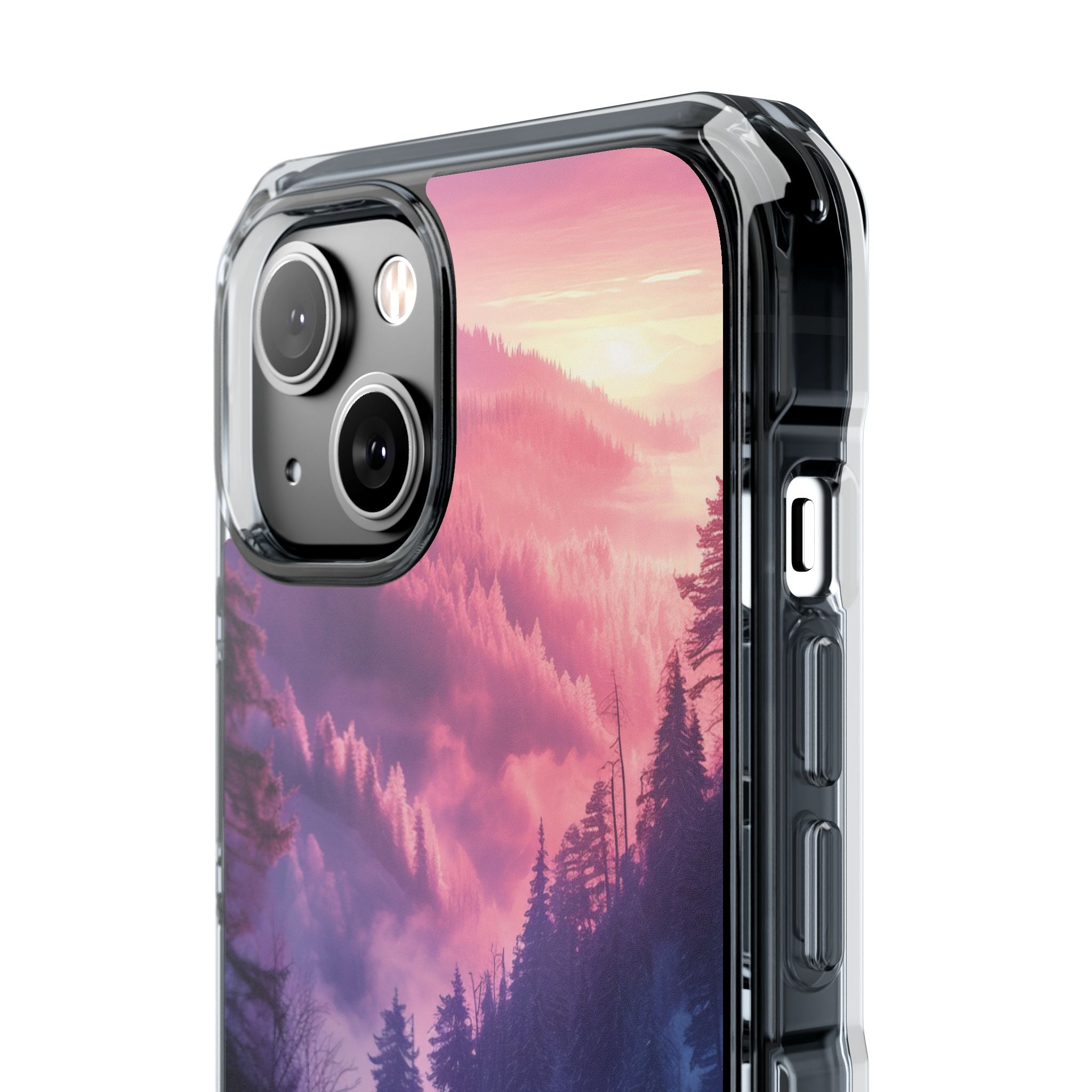 Misty Forest Serenity - Clear Impact iPhone 14 Phone Case