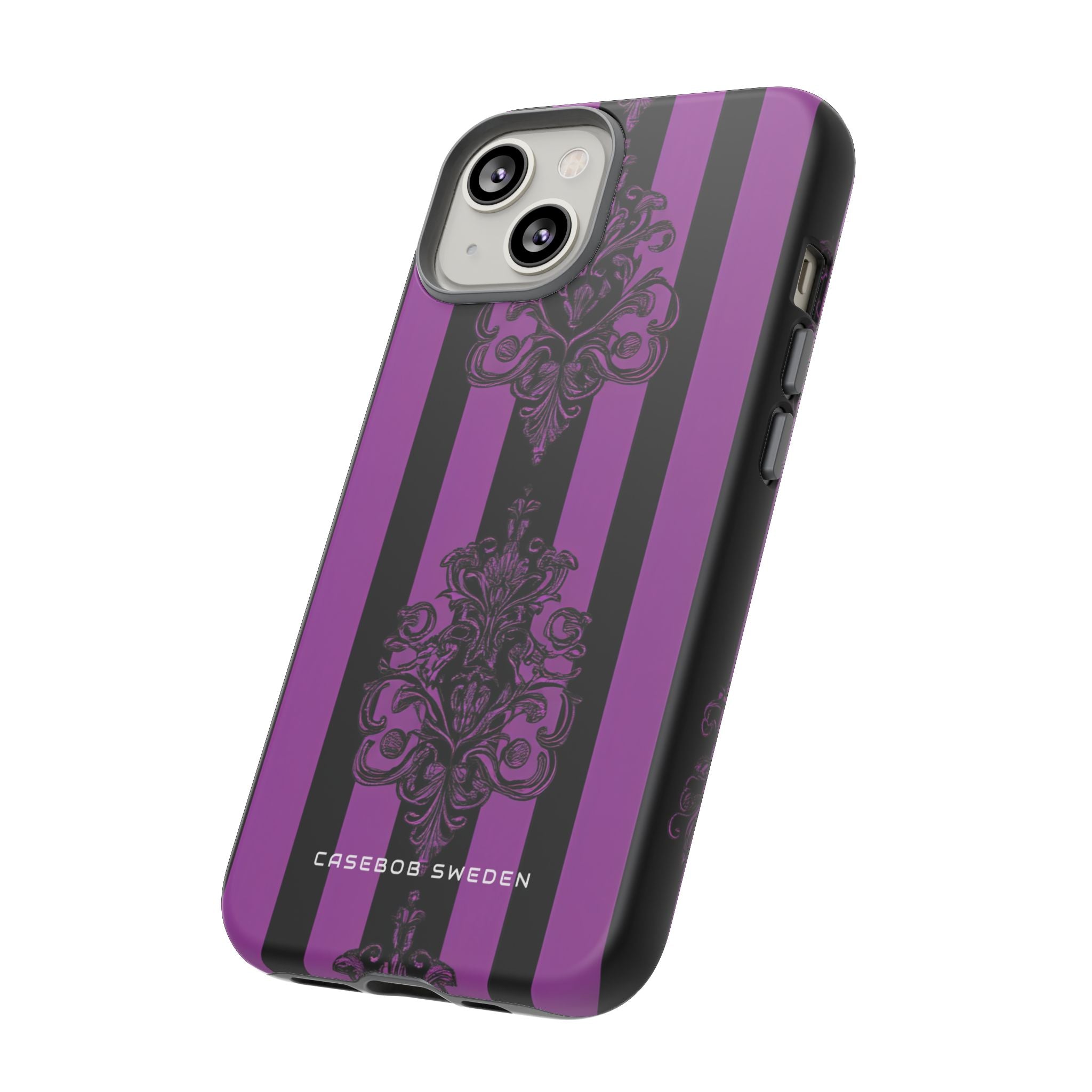 Gothic Elegance with Vertical Stripes and Ornamental Motifs iPhone 14 - Tough Phone Case