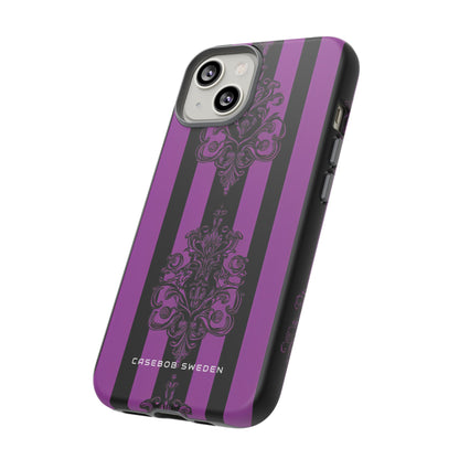 Gothic Elegance with Vertical Stripes and Ornamental Motifs iPhone 14 - Tough Phone Case