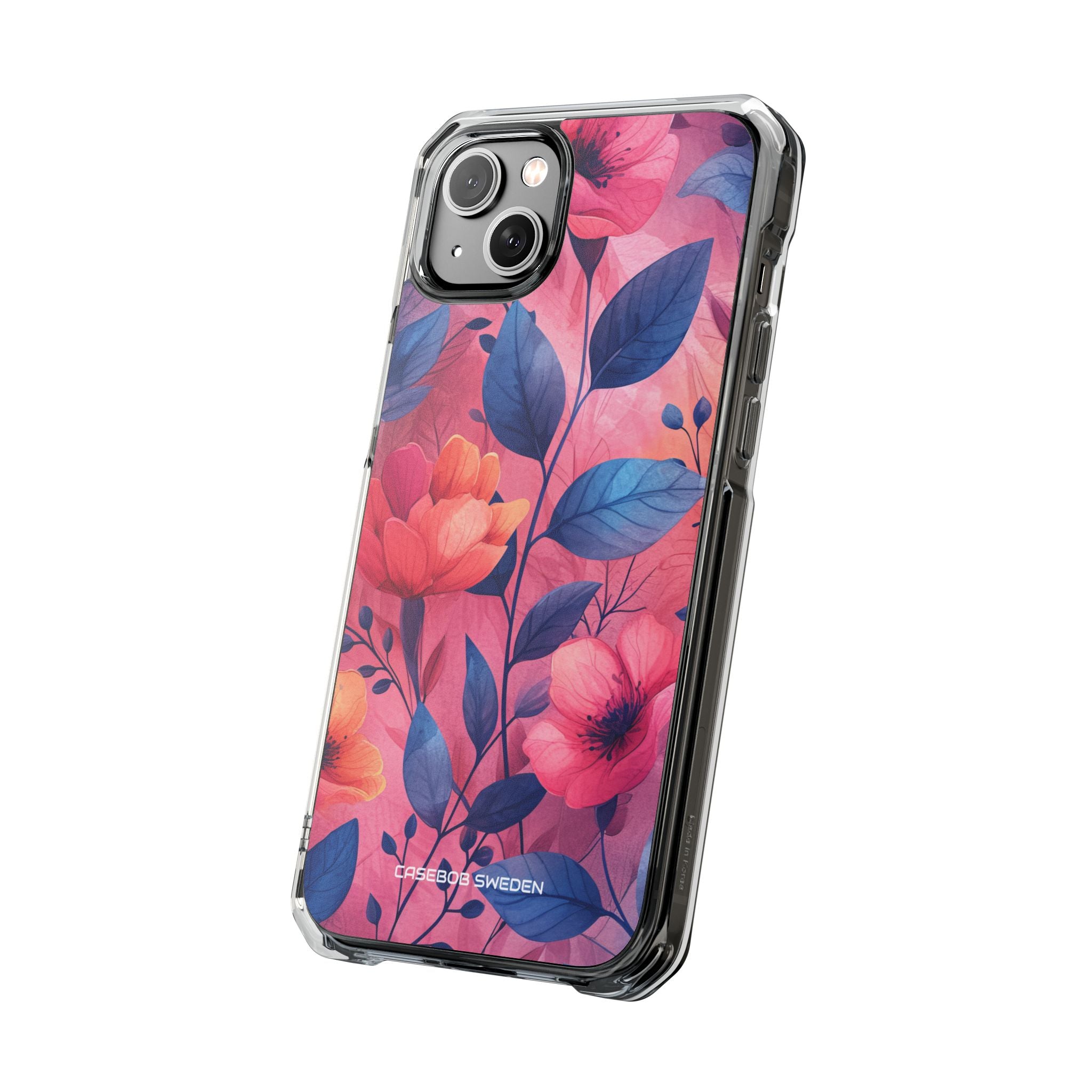 Pink Blue Floral - Clear Impact iPhone 14 Phone Case