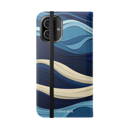 Blue Wave Flow - iPhone 16 Plus Case - Wallet