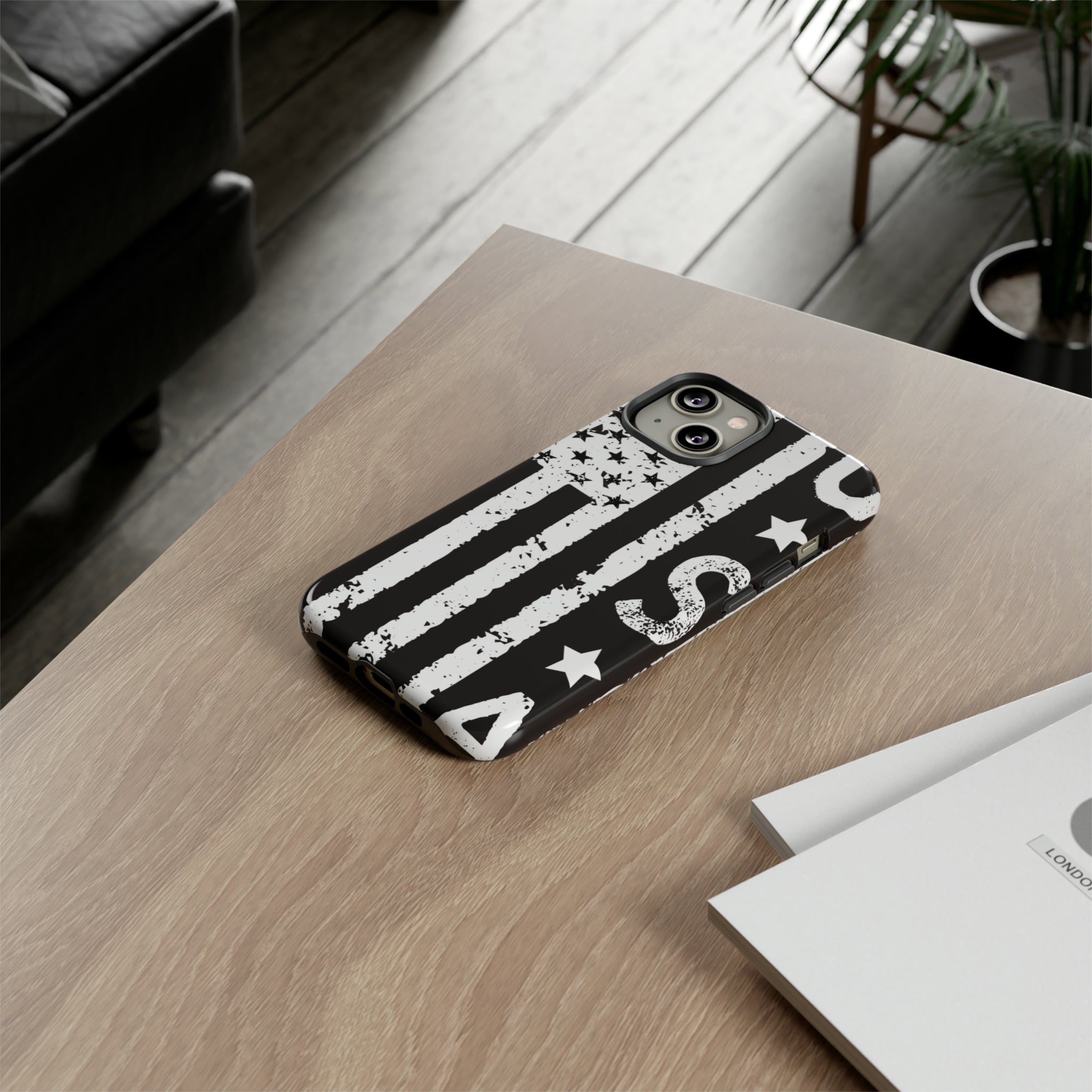 Black n White U.S Flag - Protective Phone Case