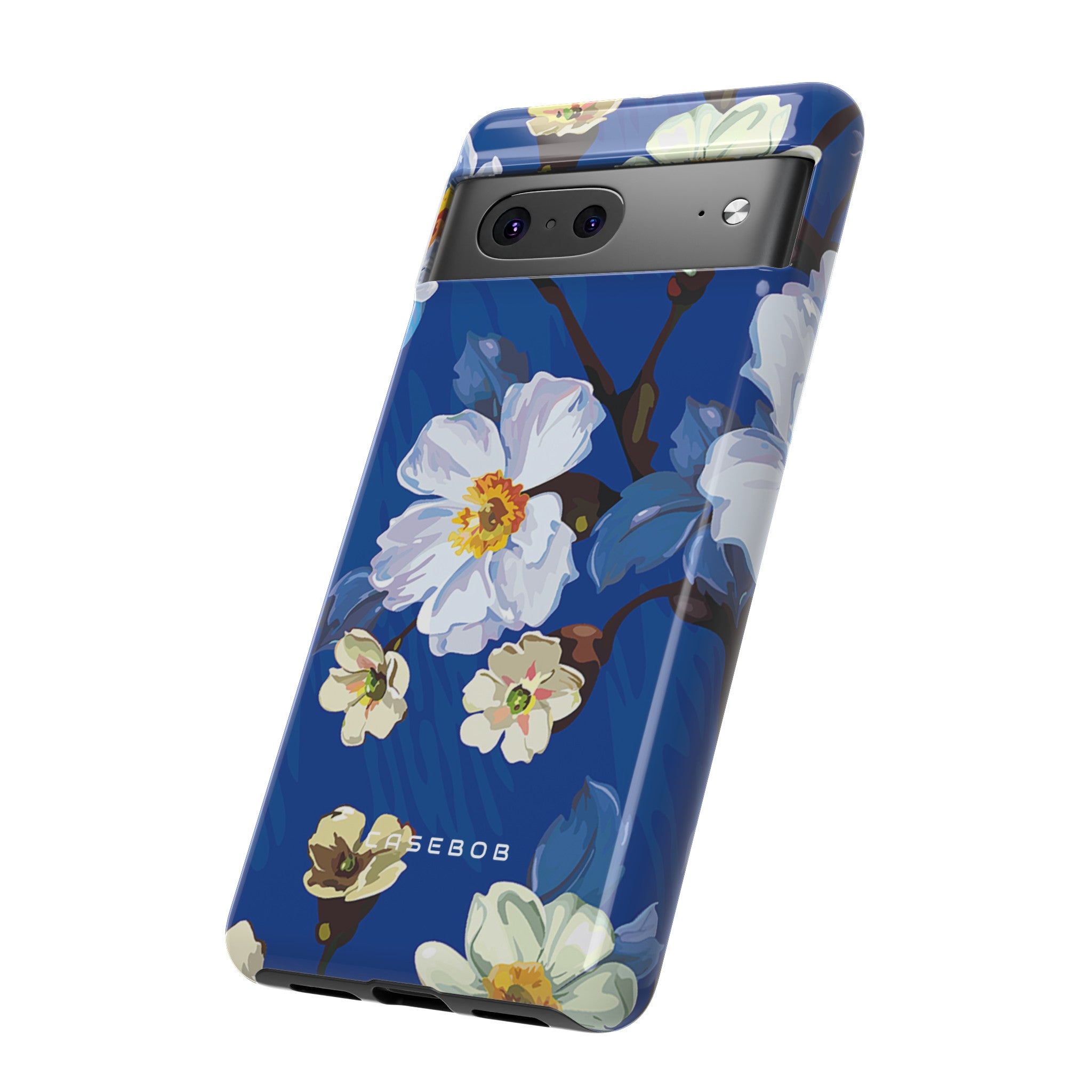 Elegant Flower on Blue iPhone Case | Tough