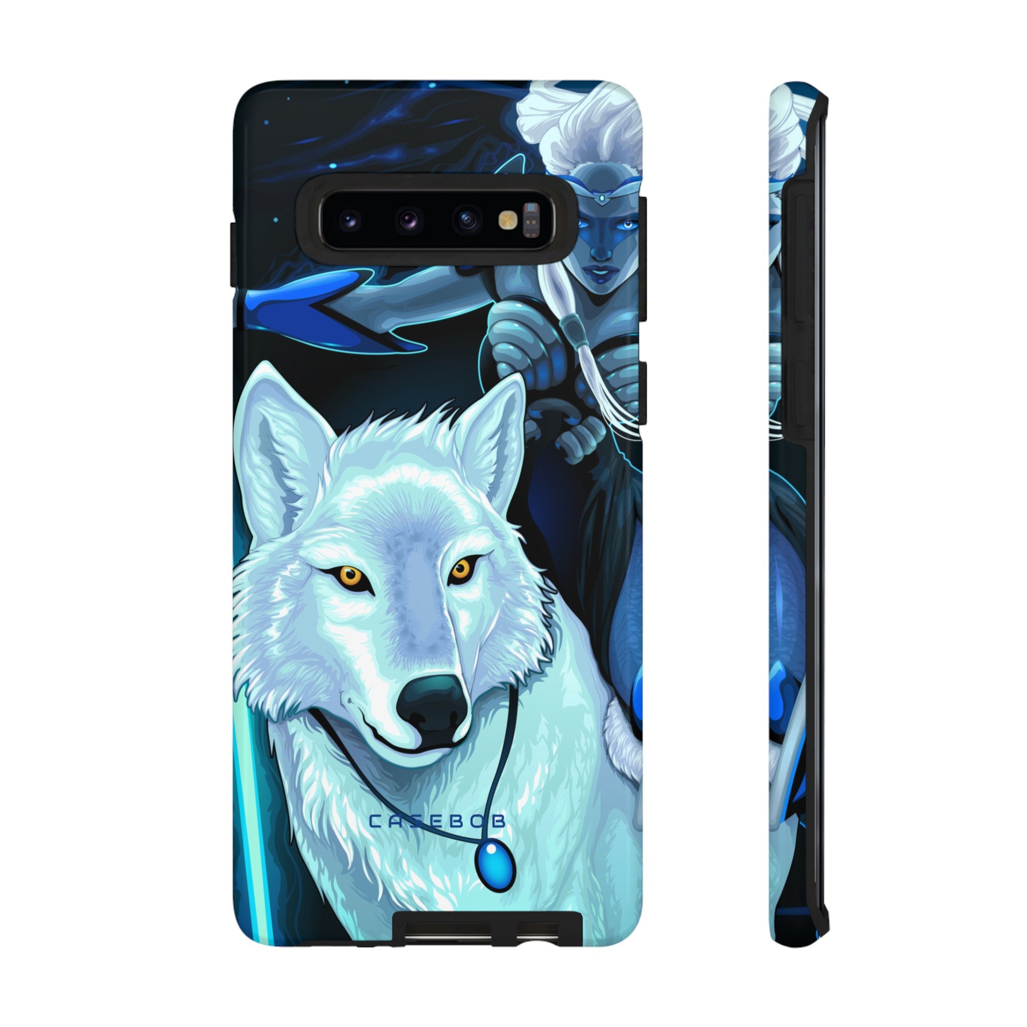 Elf with white wolf - Protective Phone Case