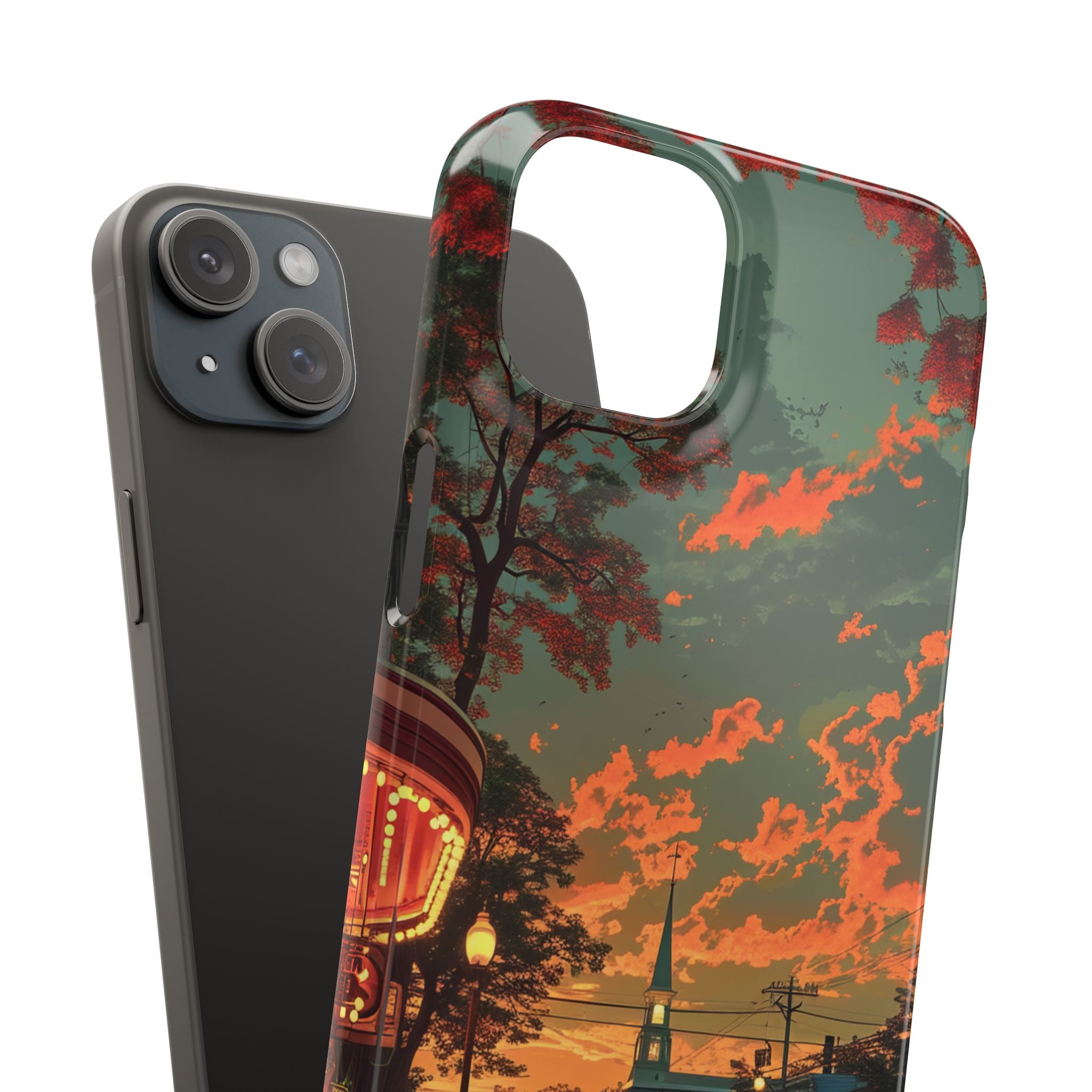 Mid-Century Nostalgia Streetscape iPhone 15 - Slim Phone Case