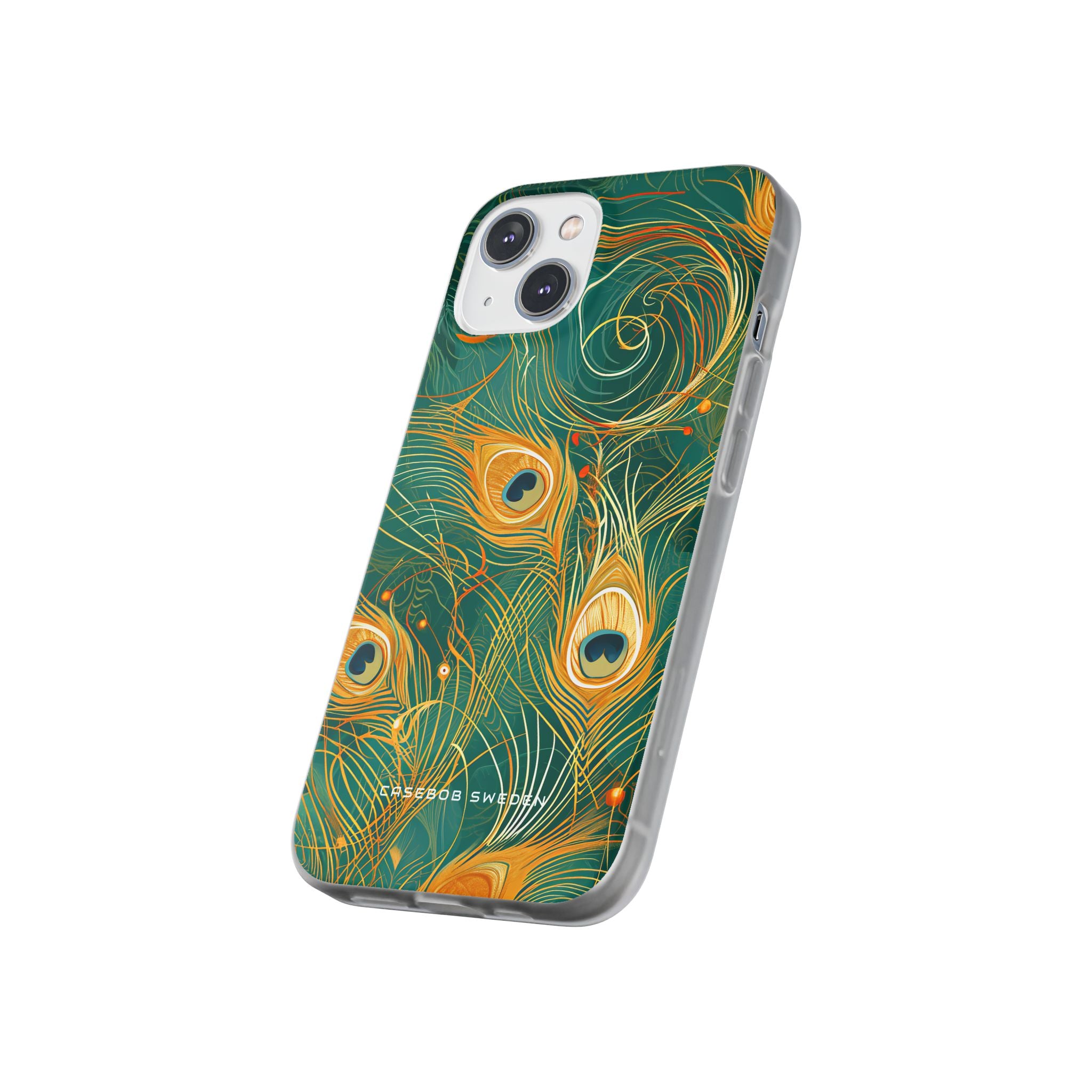 Peacock Elegance in Teal and Gold iPhone 14 - Flexi Phone Case