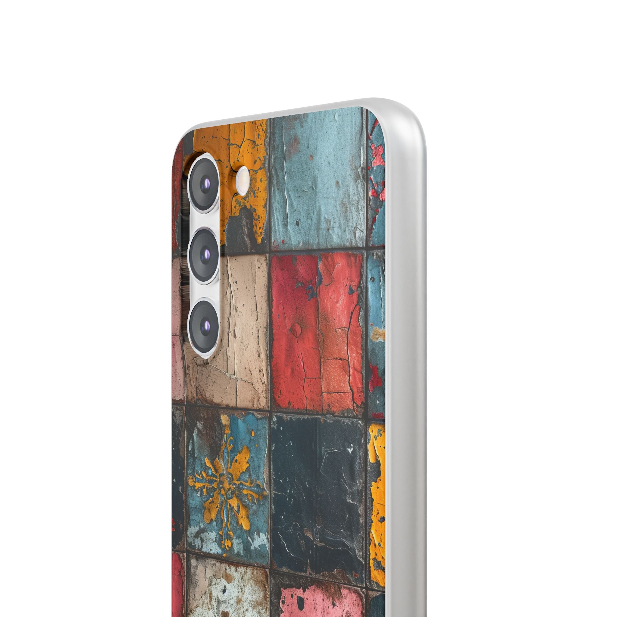 Rustic Red-Yellow Vintage Tiles - Flexi Samsung S23 Phone Case