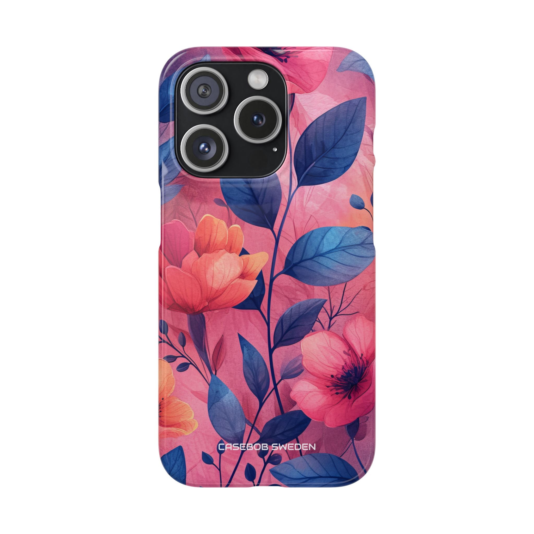 Pink Blue Floral - Slim iPhone 15 Phone Case