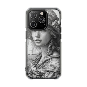 Serene Sketch Portrait - Phone Case for iPhone (Clear Impact - Magnetic)