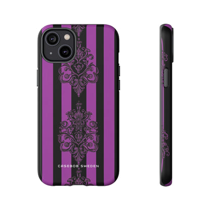 Gothic Elegance with Vertical Stripes and Ornamental Motifs iPhone 14 - Tough Phone Case