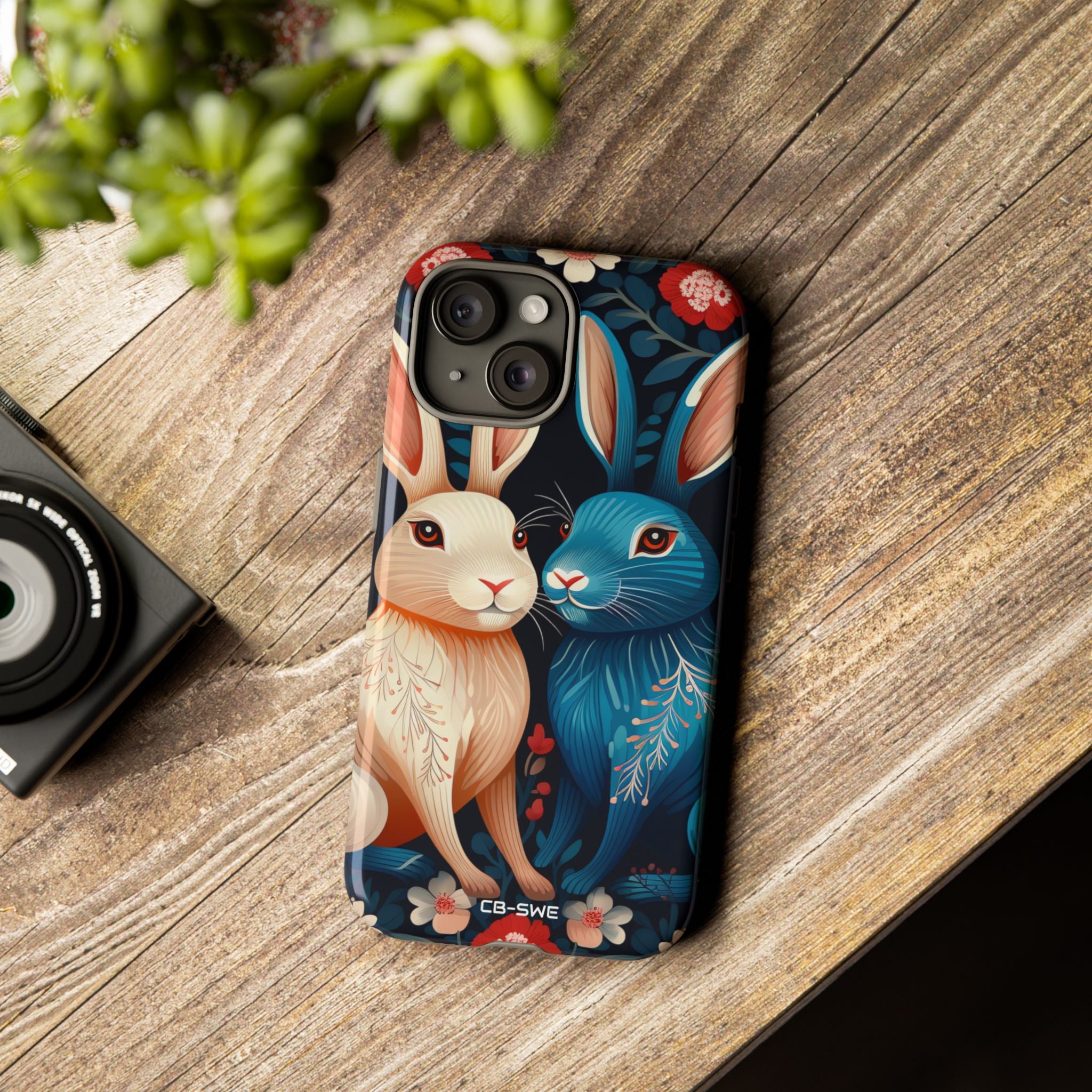 Rabbits Embrace Blossoms - iPhone Case