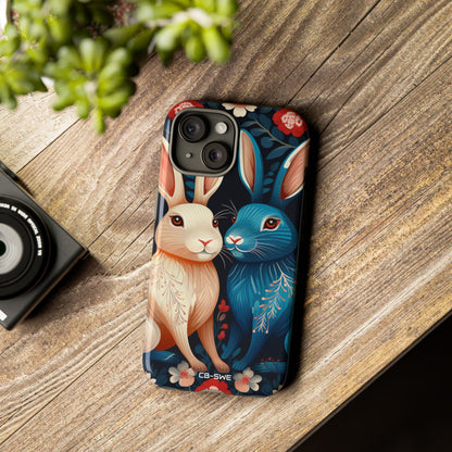Rabbits Embrace Blossoms - iPhone Case
