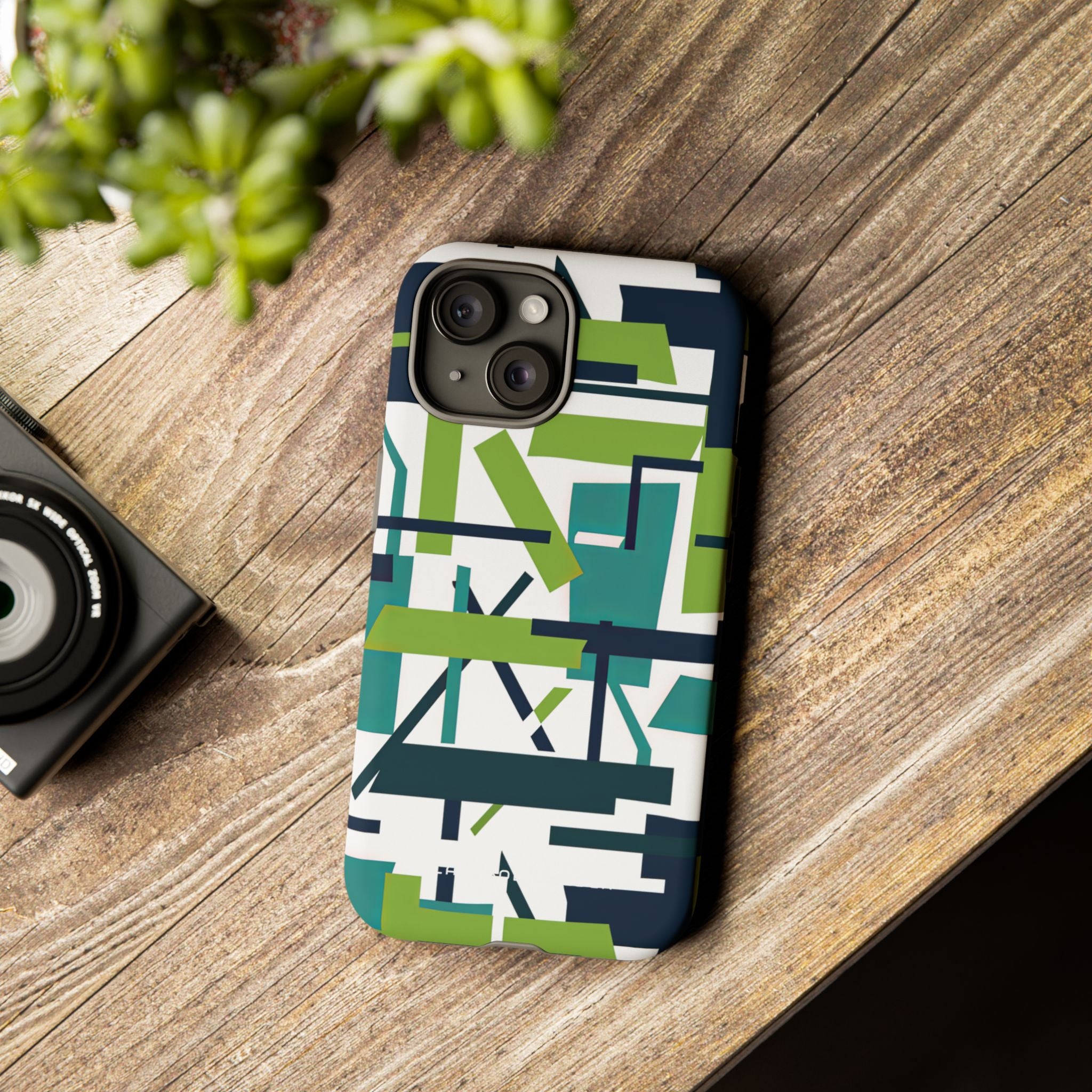 Green Geometry Glide iPhone 15 - Tough Phone Case