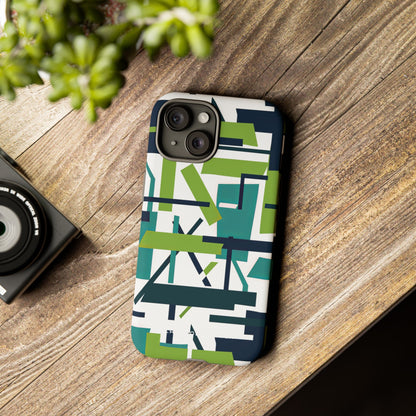 Green Geometry Glide iPhone 15 - Tough Phone Case