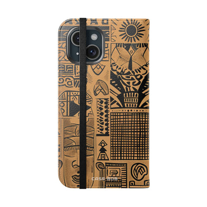 Celestial Faces Brown - iPhone 15 Case - Wallet