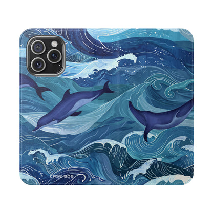 Dolphin Wave Dance - iPhone 15 Pro Max Case - Wallet