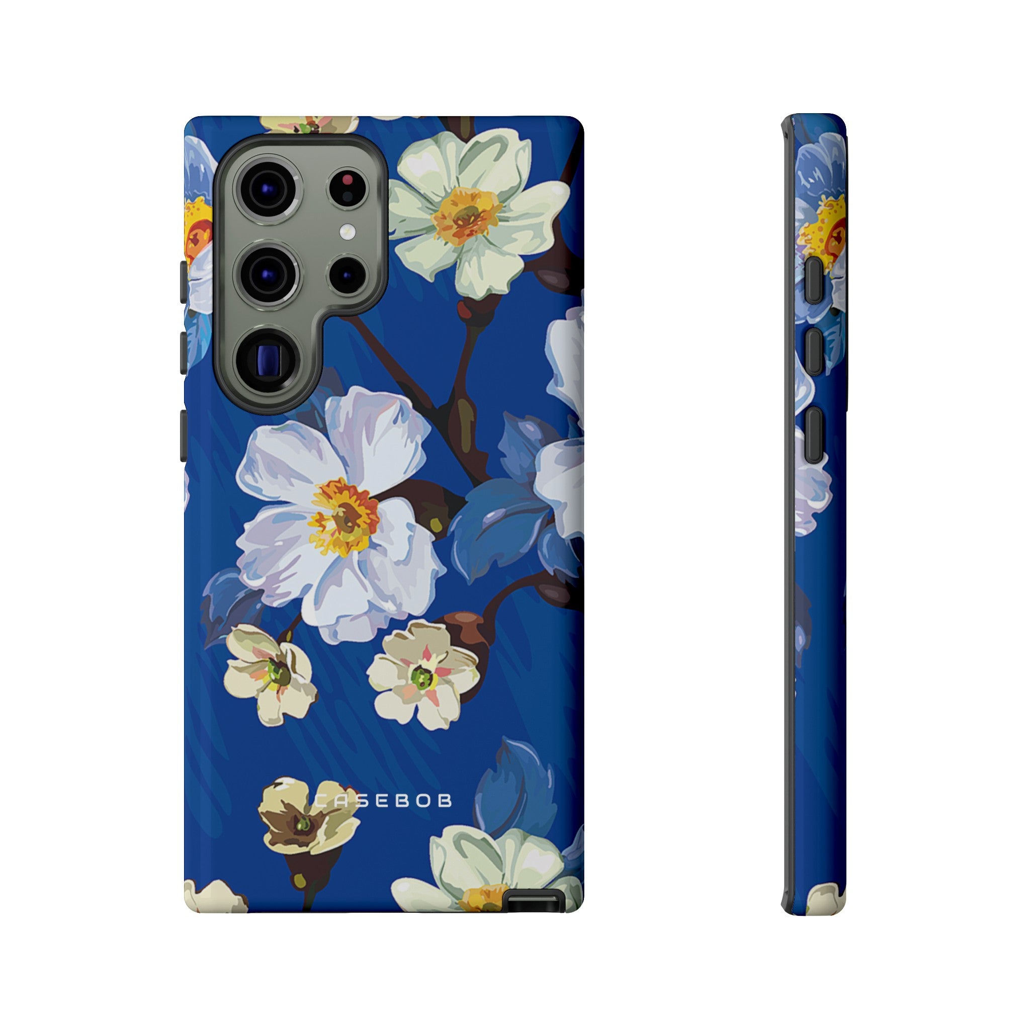 Elegant Flower on Blue iPhone Case | Tough