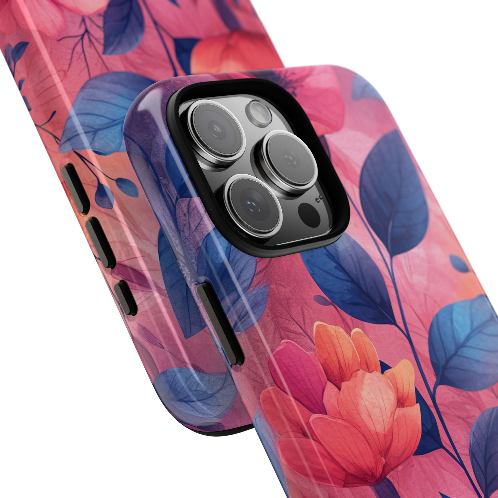 Pink Blue Floral - Tough iPhone 16 Phone Case