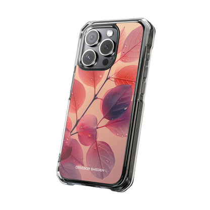 Pink Serenity Leaf Design - Clear Impact iPhone 15 Phone Case