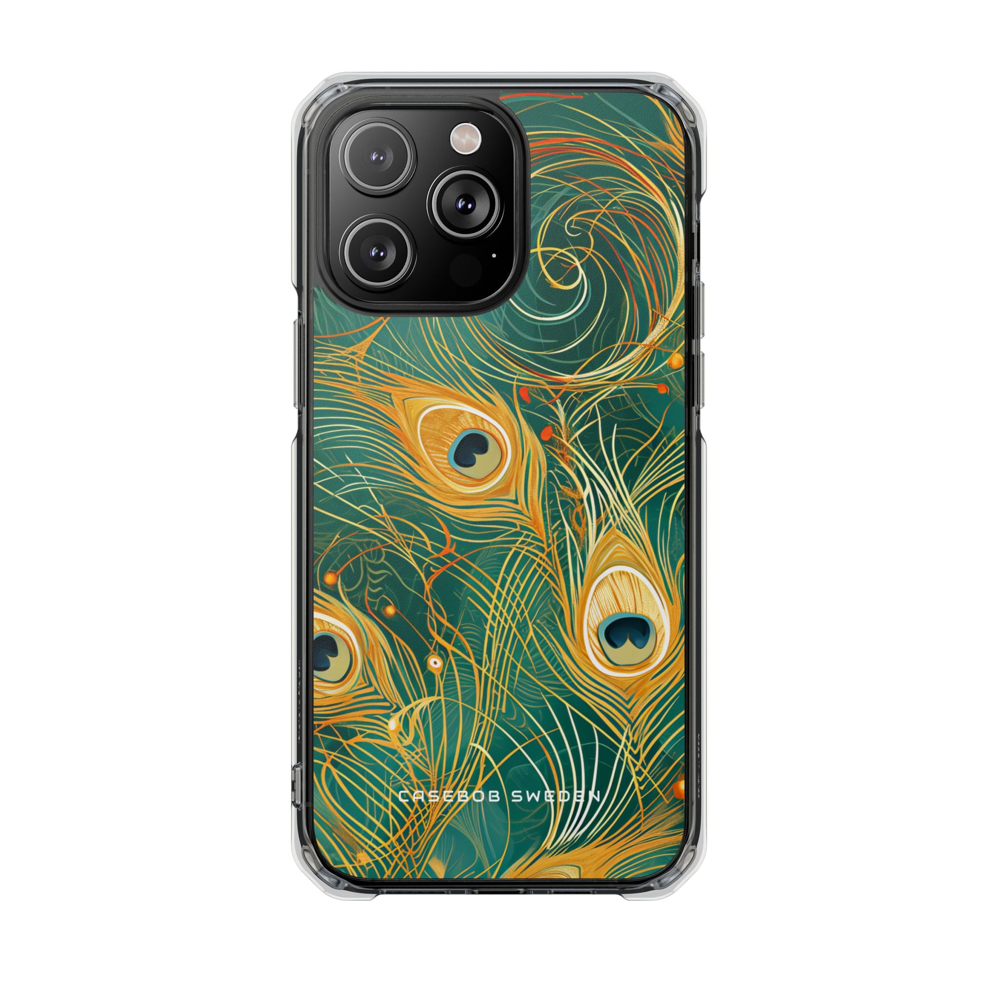 Peacock Elegance in Teal and Gold iPhone 14 - Clear Impact Phone Case