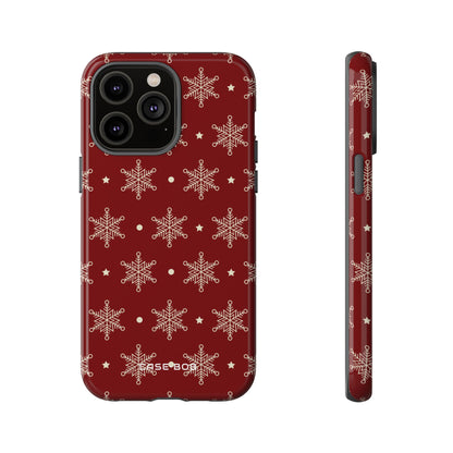Cream Snowflake Crimson iPhone 14 Pro Max Case - Tough