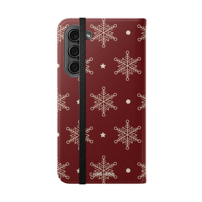 Cream Snowflakes Crimson - Samsung S23+ Case - Wallet