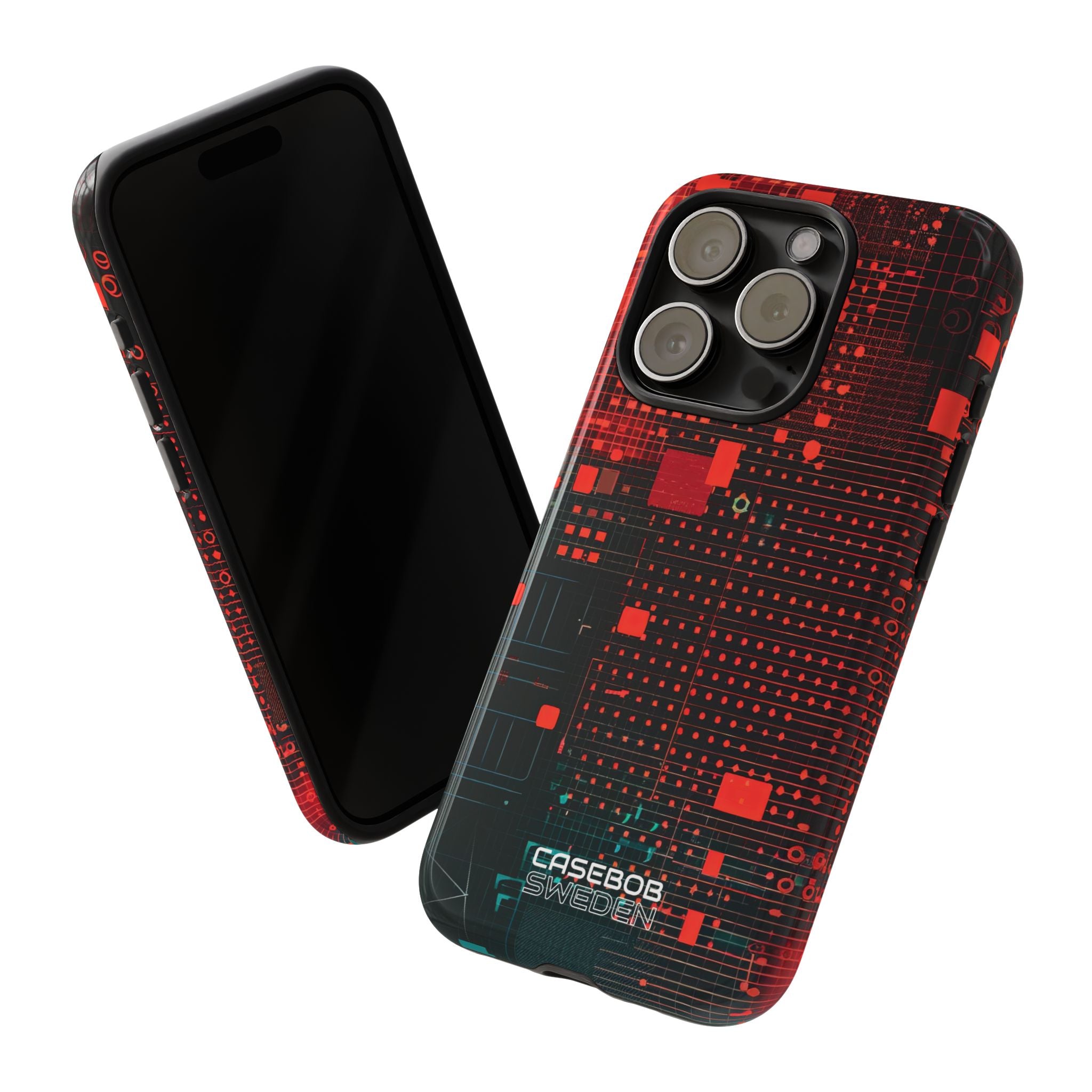 Crimson Circuit Grid iPhone 15 - Tough