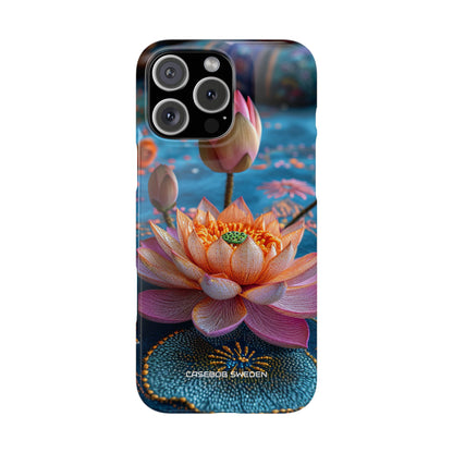 Vibrant Lotus Embroidery - Slim iPhone 16 Phone Case