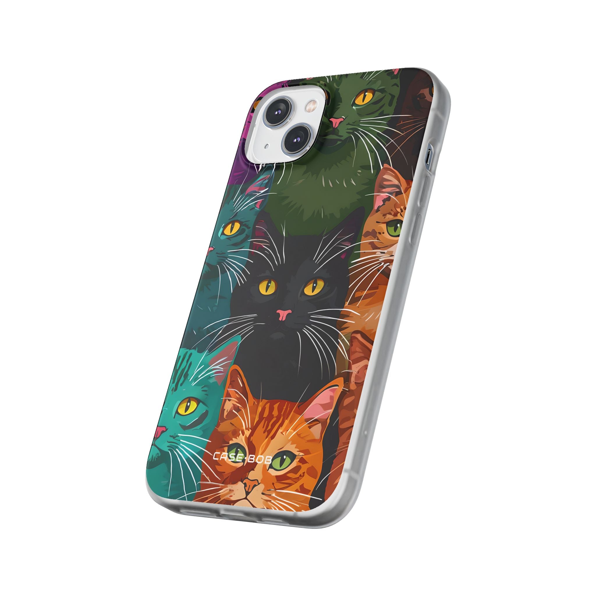 Teal Cat Grid iPhone 14 Plus Case - Soft