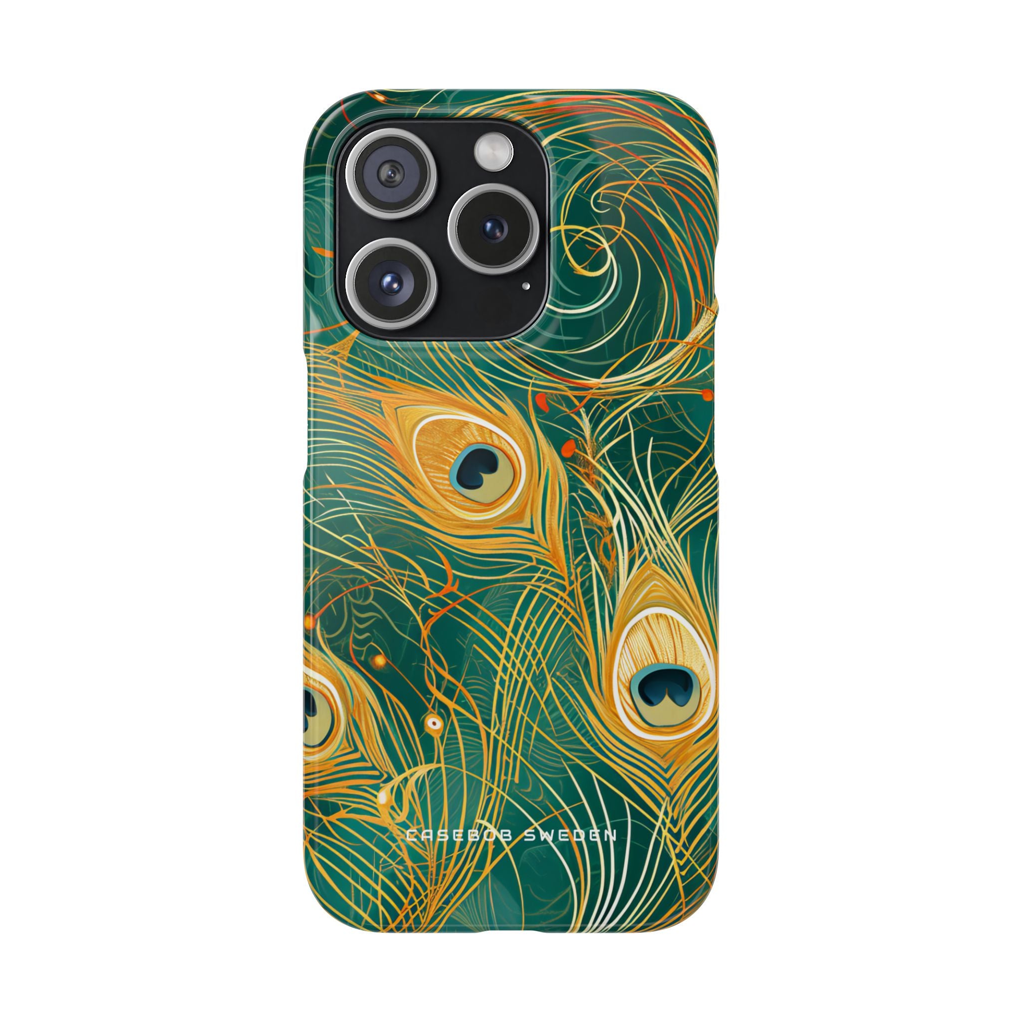 Peacock Elegance in Teal and Gold iPhone 15 - Slim Phone Case