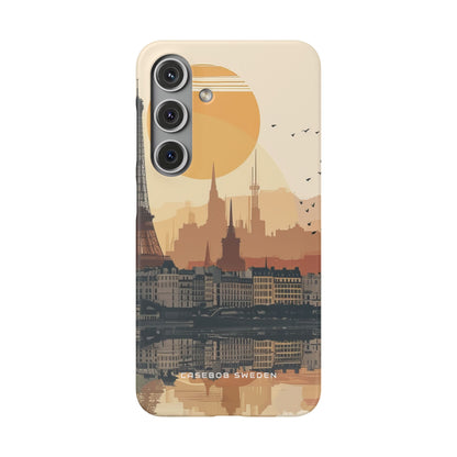 Eiffel Tower Silhouette with Birds and Sun Reflection Samsung S24 - Slim Phone Case