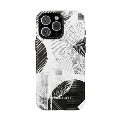 Geometric Monochrome Flow iPhone 16 - Tough Phone Case