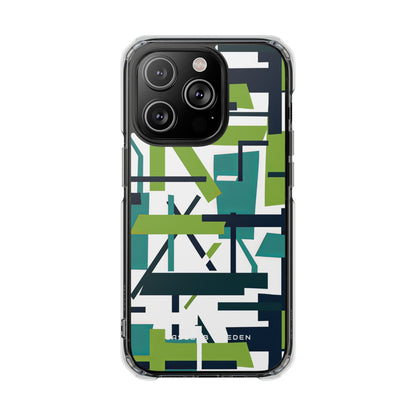 Green Geometry Glide iPhone 14 - Clear Impact Phone Case