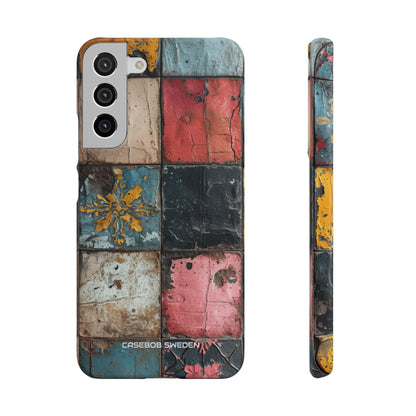 Rustic Red-Yellow Vintage Tiles - Slim Samsung S22 Phone Case